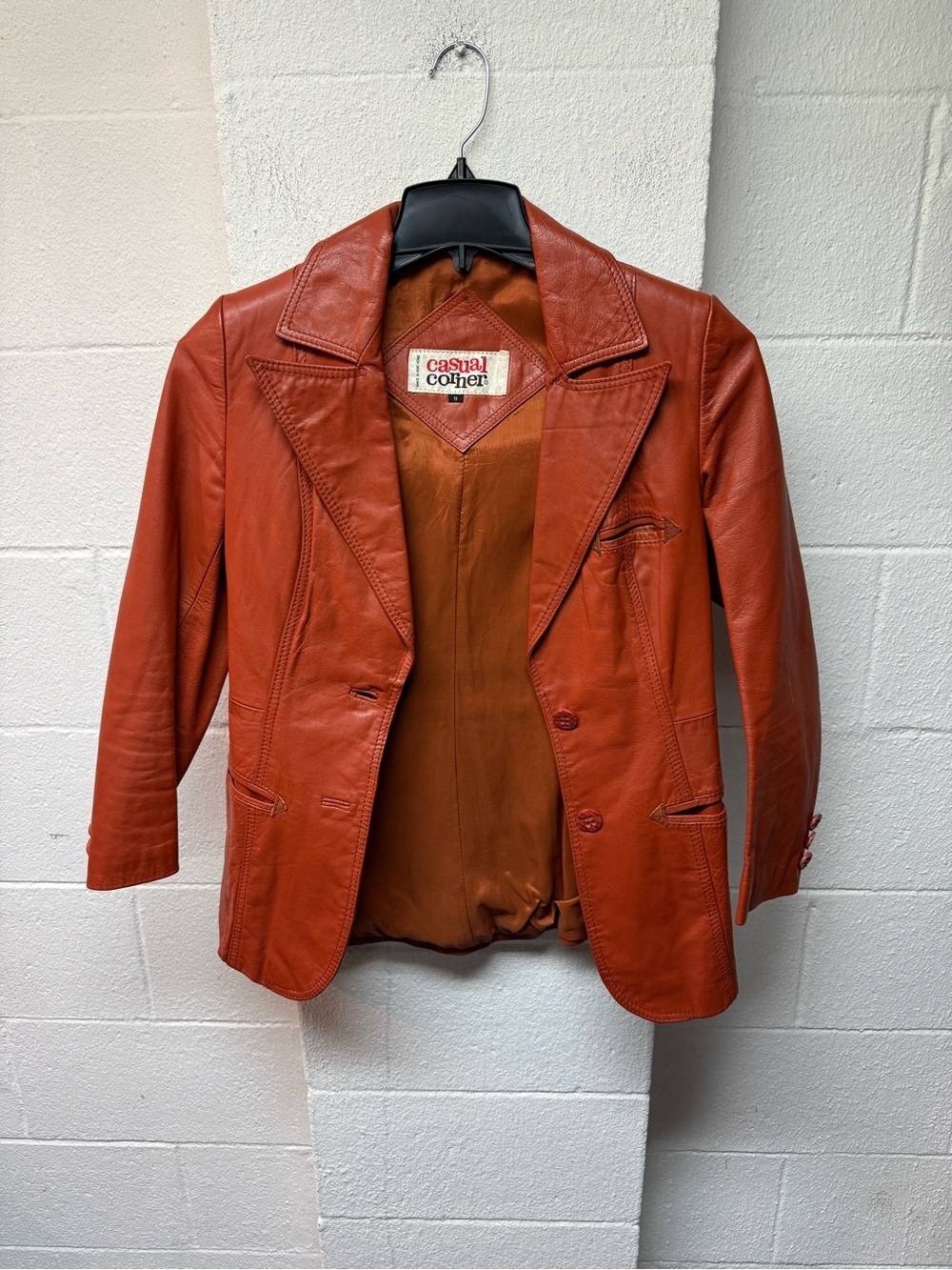 Casual Corner Women's Burnt Orange Leather Blazer Jacket